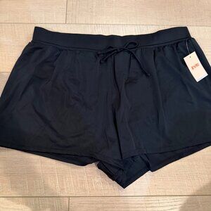 Evri Womens Swim Shorts 1X Black Cassandra Tie Front Style Nylon/Spandex NEW